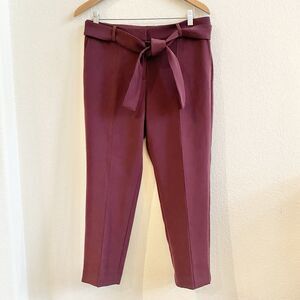 Ann Taylor Pants Womens 10P Maroon Petite Tie Waist Career Minimalist EUC